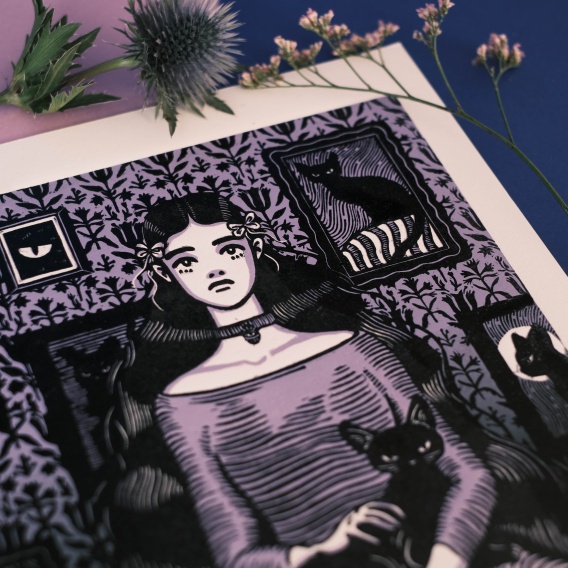 Violet Pale - award winning linocut print by Natalia Tredo