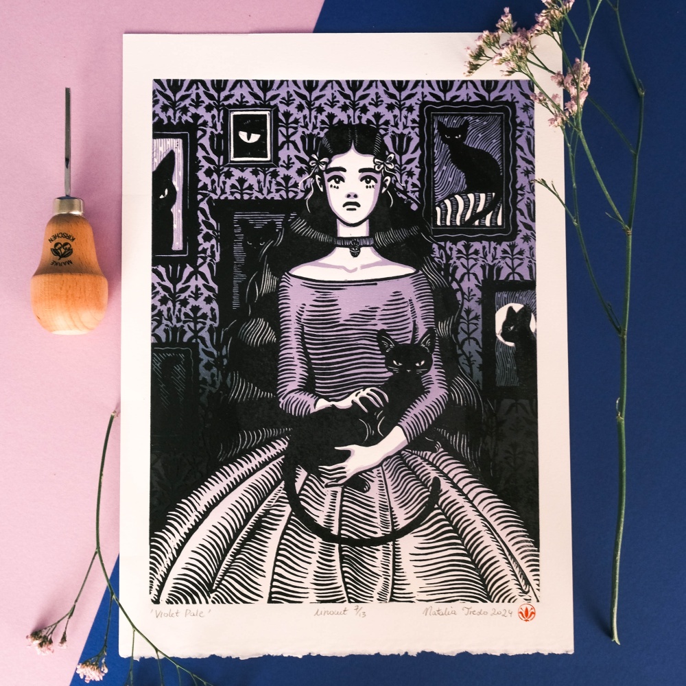 Violet Pale - award winning linocut print by Natalia Tredo