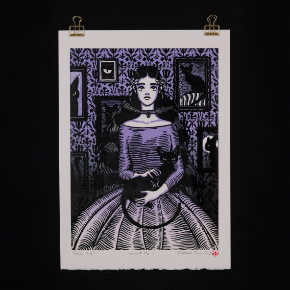 Violet Pale - award winning linocut print by Natalia Tredo